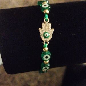 Green Evil Eye Bracelet with Gold Accents